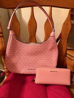 Michael Kors Pink Monogram Shoulder Bag with Matching Wallet